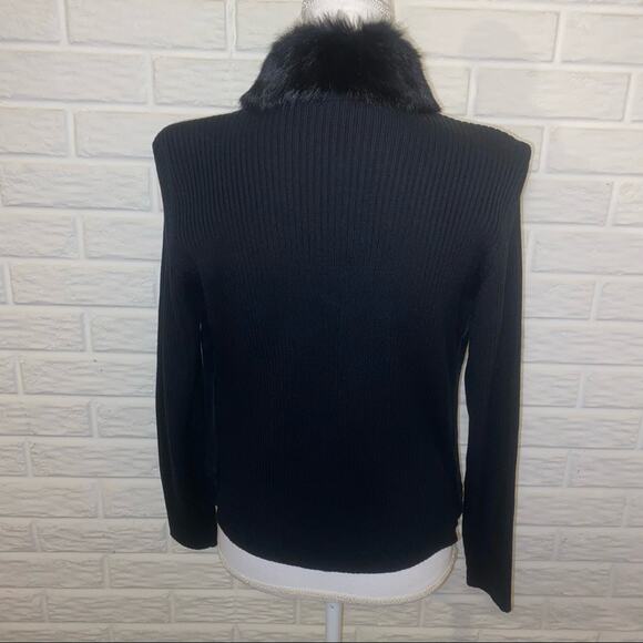 Vintage 90s Y2k Genuine Suede Jacket with Rabbit Fur Collar, Size Small, Black - Picture 6 of 9